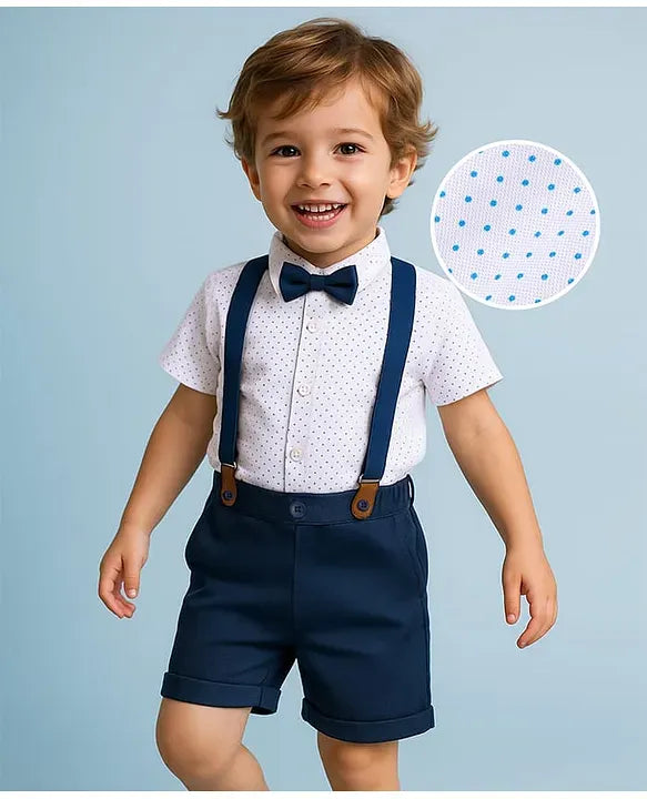 Baby Boys Polka Dot Shirt & Shorts Suspender Set