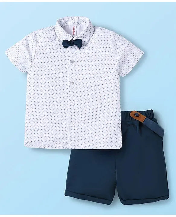 Baby Boys Polka Dot Shirt & Shorts Suspender Set